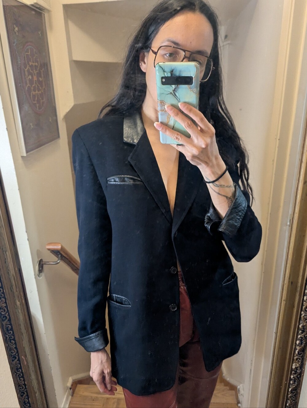 The Limited 80s 90s black blazer with leather details sz.small